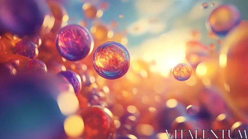Vibrant Abstract Spheres Floating in Dreamy Sunlit Atmosphere.