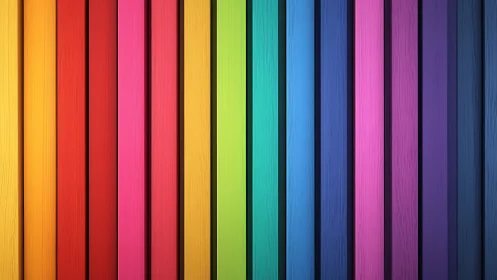 Vertical colored wooden planks arranged in full rainbow order