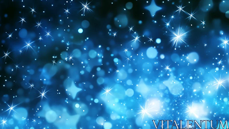 Blue bokeh starfield with luminous sparkles and glowing flares