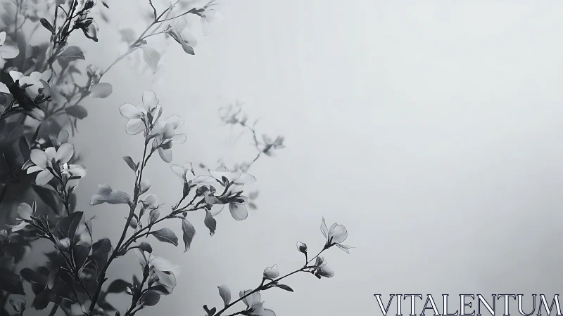 Elegant Black and White Floral Branches Minimalist Art.