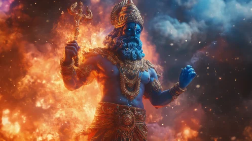 Blue fire god emerges in blazing divine inferno of power