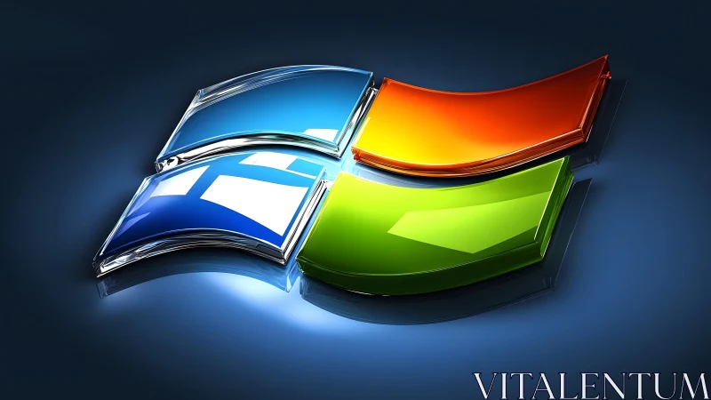 Glossy Windows Logo in 3D Digital Art Style on Dark Background.