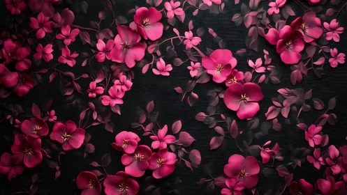 Vibrant Pink Blooms Against Dark Velvet Background.