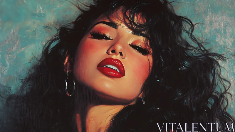 Sensual close-up portrait with glossy red lips and curls.