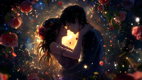 Two souls connect in a magical moment surrounded by golden light