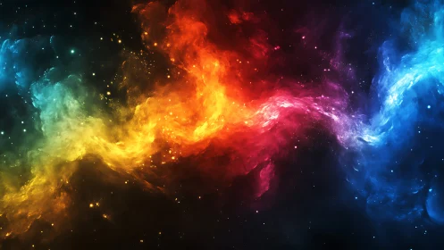 Radiant rainbow nebula drifting softly through deep space.