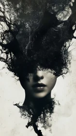 Mysterious forest-crowned face invites quiet, thoughtful wonder