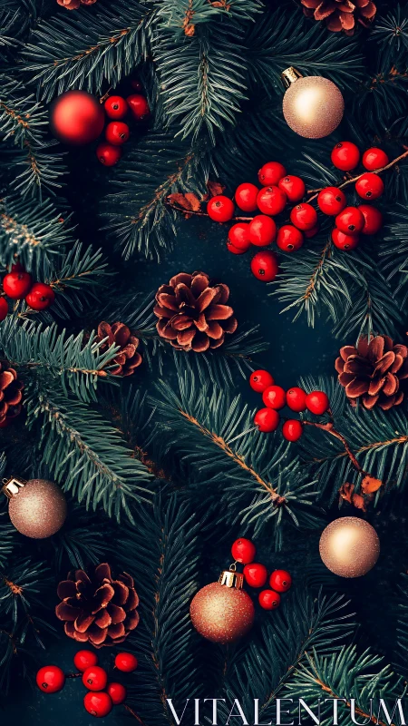 Cozy evergreen branches sprinkled with festive holiday sparkle.