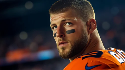 Photorealistic gridiron portrait with cinematic sideline lighting.