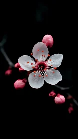 Cherry Blossom Bloom: Morphological Study of Prunus Petals Against Darkness.