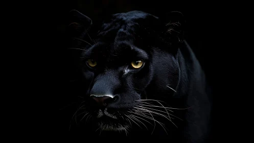 Obsidian Panther Emerges from Shadows with Molten Gaze
