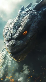 Colossal reptilian titan portrait with molten amber gaze.