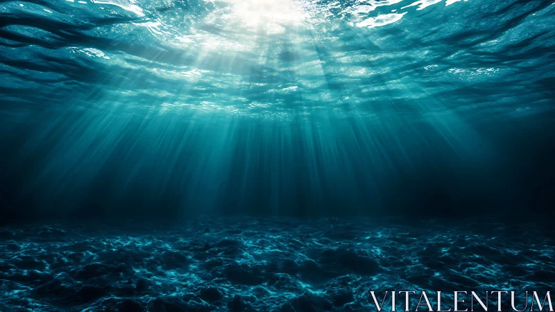 Subsurface ocean floor illuminated by volumetric god rays