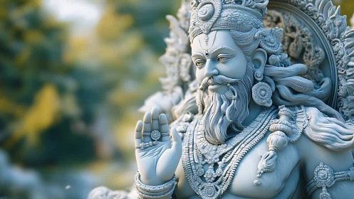 Divine bearded deity statue radiates calm spiritual blessing.
