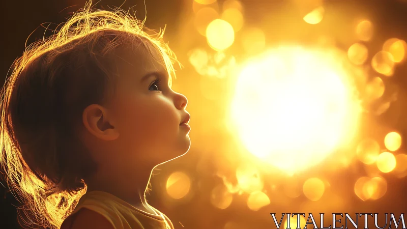 Childlike wonder leans toward a blazing sun of golden light