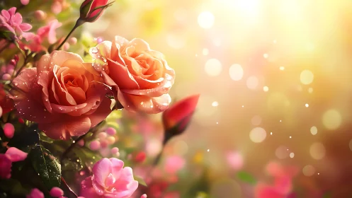 Rose specimens with bokeh background under diffused illumination.