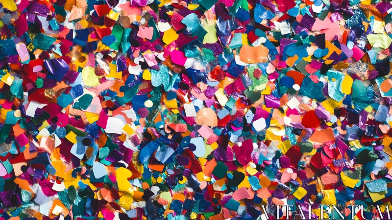 Vibrant abstract confetti background with bold, colorful shapes.