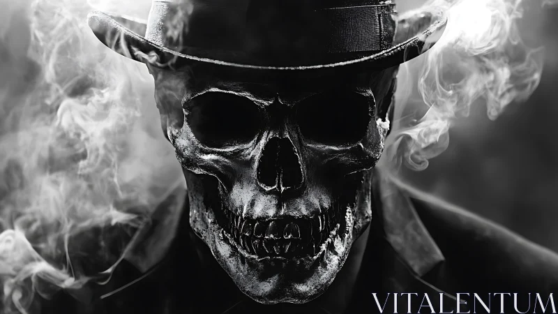 Smoldering skeletal gentleman in monochrome portraiture.