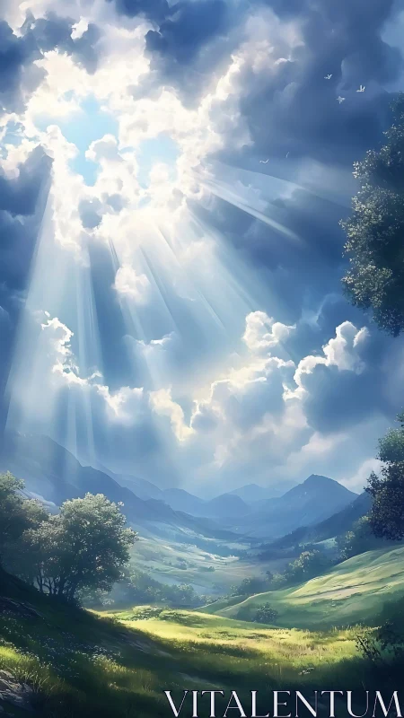 Sunlit Valley Dreamscape under Heaven’s Bright Aperture.