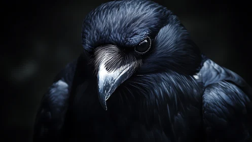 Intense Close-Up Portrait of a Raven in Dramatic Lighting.