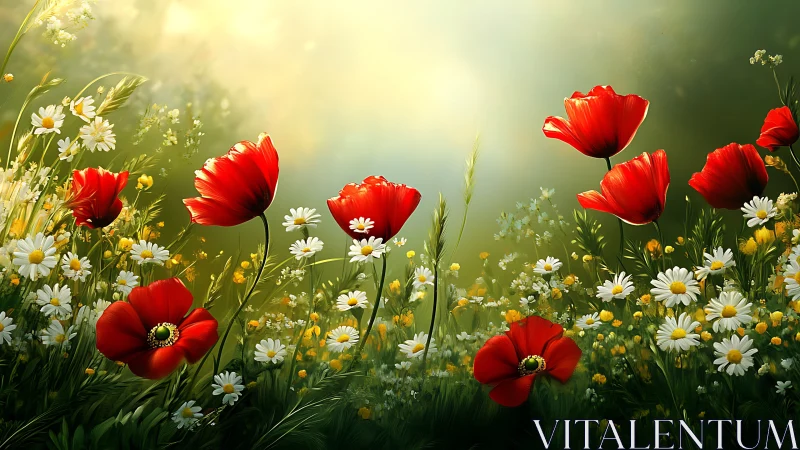 Luminous Poppy Meadow: Chromatic Botanical Composition.