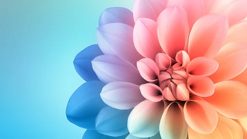 Prismatic Flower Bloom: Gradient Petals Transition Blue to Coral Orange.