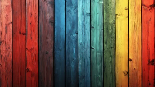 Vivid multicolor wooden planks form a linear chromatic spectrum