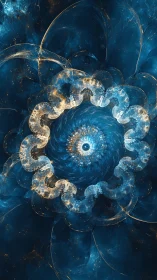 Spiraling cosmic bloom in luminous blue fractal space.