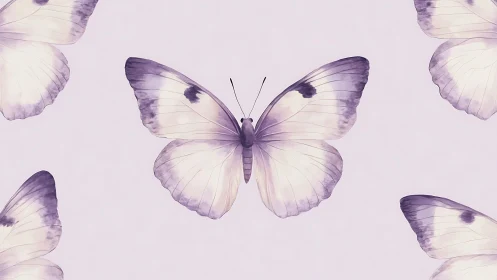 Soft lavender butterfly pattern on pale minimal backdrop.