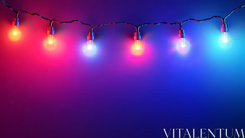 Colorful string lights glow against smooth gradient background.