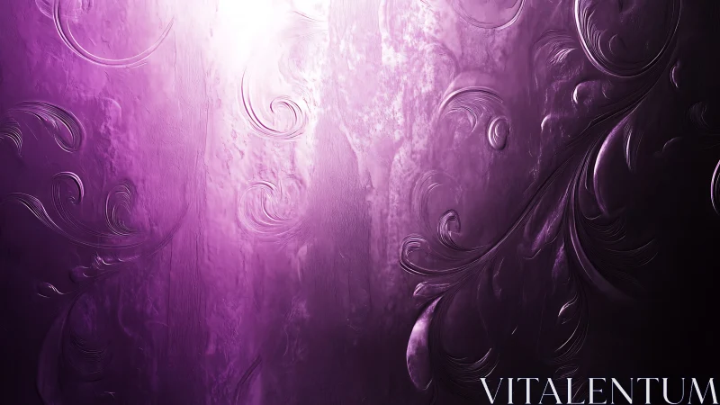 Embossed violet ornamental swirls with central luminance gradient