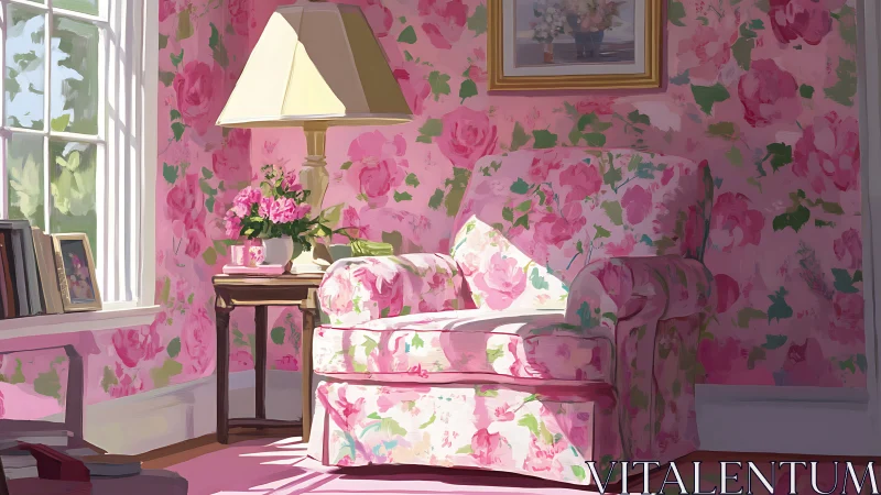 Cozy floral reading corner glowing in gentle afternoon light.