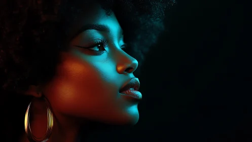 Neon rim lighting sculpts a stylized female profile portrait