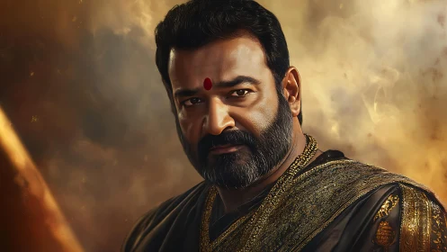 Highly detailed digital portrait of stern bearded man in ornate robes