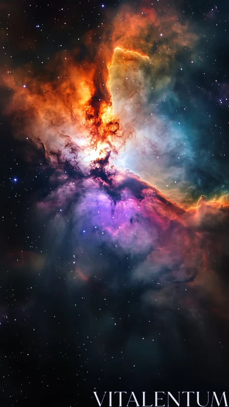 Radiant multicolor nebula cloud rendered in high-detail digital art