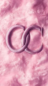 Interlocking satin letters embossed on soft pink faux fur surface