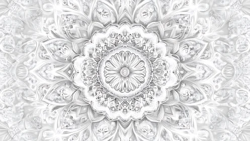 Intricate white mandala radiates calm with embossed elegance