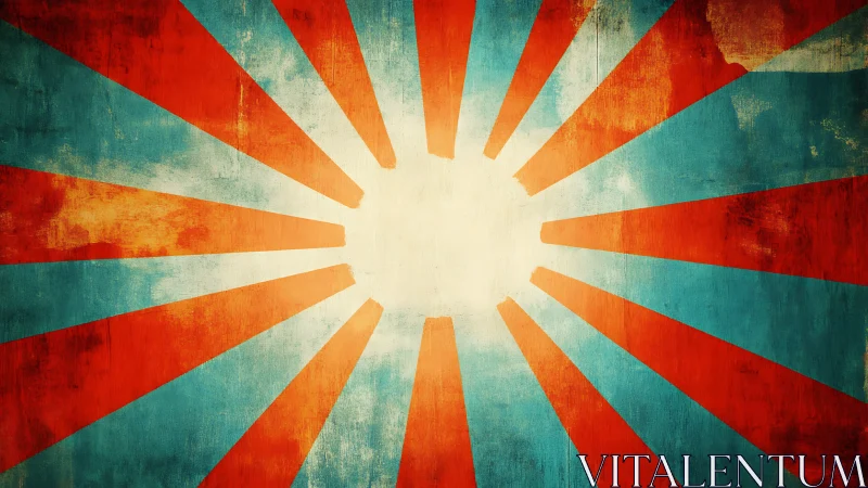 Vintage sunrise explodes outward in bold tangerine beams