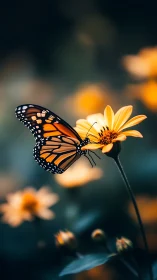 Monarch butterfly in shallow-focus bokeh floral portrait.