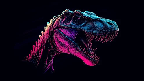 Neon edge-lit theropod profile with chromatic spectral contours.