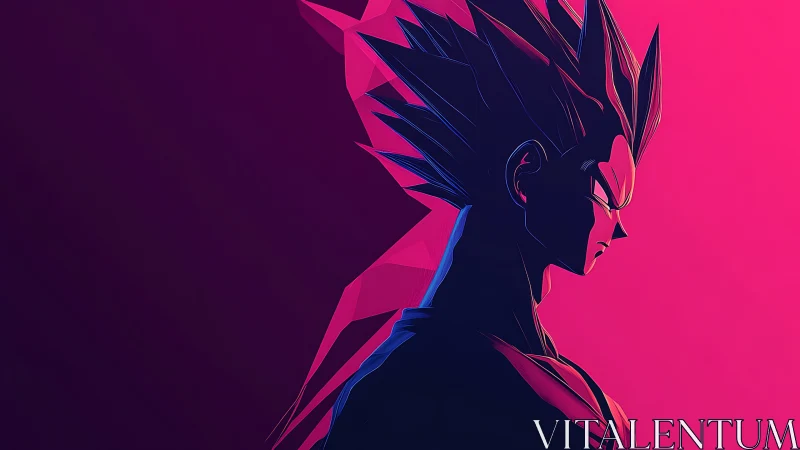 Stylized anime warrior profile with angular neon lighting.