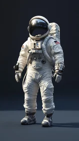 Astronaut in white extravehicular suit on dark background.