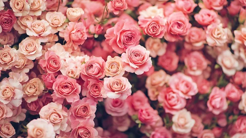 Pink Roses in Full Bloom: Dense Floral Garden Display.