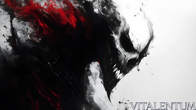 Sinister abstract creature emerges in stark monochrome chaos.