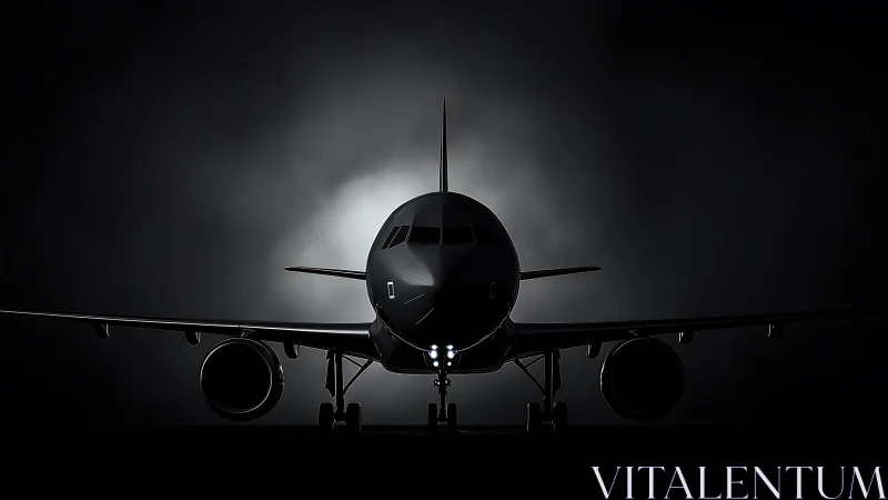 Jetliner silhouette emerging through dramatic backlight.