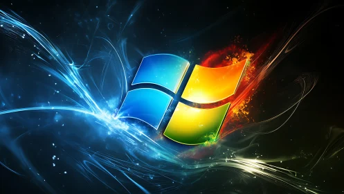 Windows-style glossy quad-color logo in energized plasma field