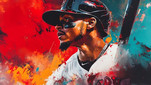 Dynamic digital painting of baseball batter with kinetic backdrop.