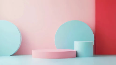 Minimalist pastel podium cylinders with circular backdrops.