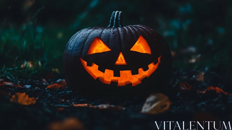 Jack-o’-lantern glow brightening a moody autumn night.