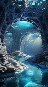 Dreamy underwater caverns glow with lace-like coral arches